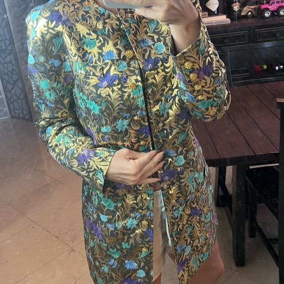 Vintage Jackets & Blazers - VTG Vintage Tapastry Foil HOLIDAY Button Long Sleeve Jacket Blazer Verace Vibe